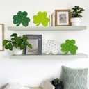 St Patricks Day Shamrock Decorations, 4 Pack 6 Wooden Polka Dot Shamrocks Saint Patty's Irish Holiday Tiered Tray Home Table Shelf Office Desk Decor Set Chunky Clover Tabletop Sign