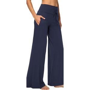 Showitty 1/3 Pack Wide Leg Yoga Pants for Women, Comfy Lounge Pajama Sweatpants Loose Causal Palazzo with Pockets (Medium,  Navy Blue)