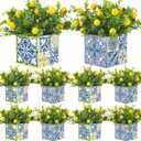 Giegxin Blue Tiles Lemon Table Centerpiece Decor Amalfi Coast Box Decorations with Artificial Lemon Branches for Capri Mediterranean Positano Wedding Birthday Party Decor(8 Sets)