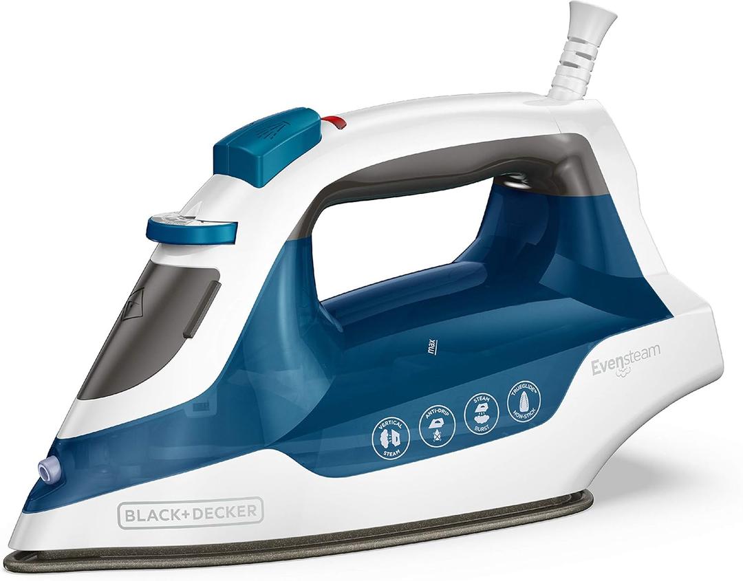 BLACK+DECKER Easy Steam Compact Iron, IR06V, Dual Position Cord, TrueGlide Non-Stick Soleplate, Vertical Steam, SmartSteam (Blue)