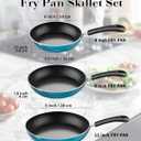 Cook N Home Nonstick Frying Pans Set 3 Piece, 8, 9.5, 11-Inch Kitchen Cooking Skillets Saute Fry Pan Induction Compatible, Turquoise