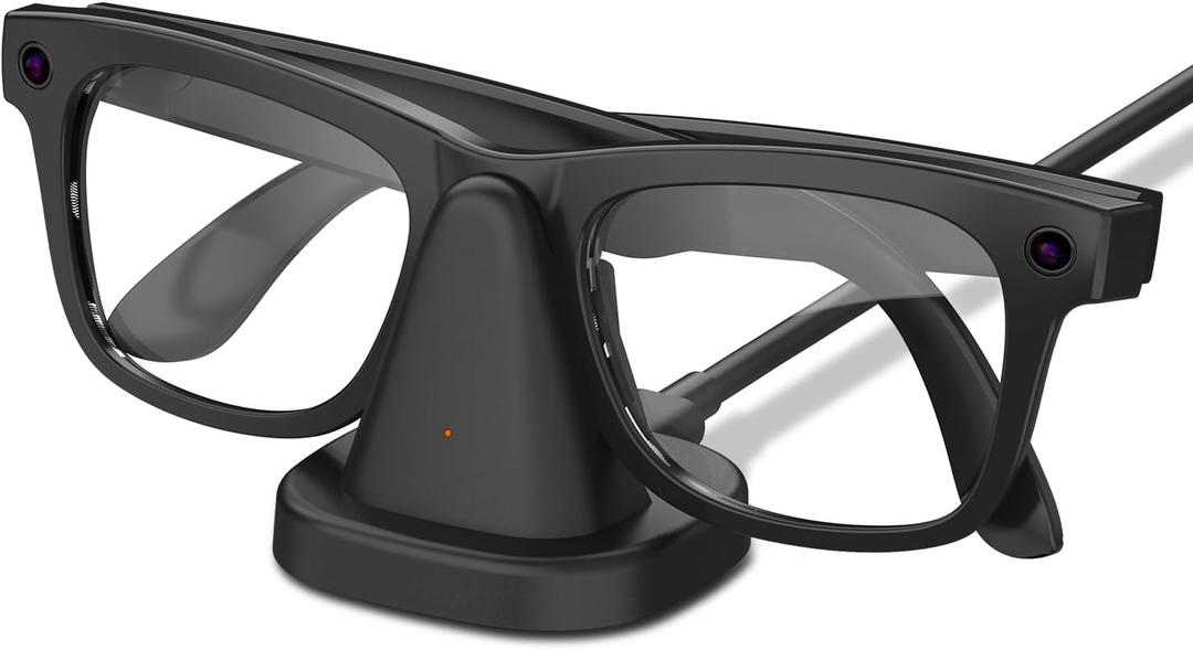 Geekria Charging Stand Dock Compatible with Ray-Ban Meta (Gen 1 & 2), Wayfarer, Headliner, Skyler, Oakley Meta HSTN, Portable Smart Glasses Charger Dock (Black)