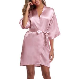 Women's Short Satin Kimono Robe for Wedding Bridal Party Bridesmaid Robe Sleepwear (Large)