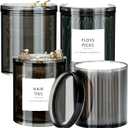 SheeChung 4-Pack Black Stackable Apothecary Jars - (10oz & 12oz) Mixed Sizes Qtip Holder - Modern Industrial Bathroom Accessories Decor with Storage Lids - Translucent Black