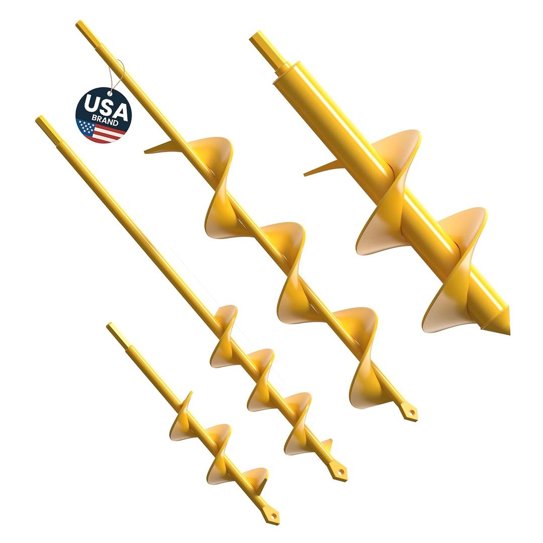 Garden Auger Drill Bit for Planting - Pack of (4) - Garden Ground Earth Post Hole Digger Drill Auger for Gardening Bulb Bedding Digging Plant Rapid Planter for 3/8in Hex Drill (Yellow)