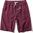 SIR7 Men's Linen Casual Classic Fit 11 Inch Inseam Elastic Waist Shorts with Drawstring (X-Large, Wine)