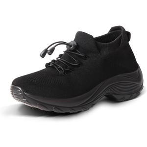 STUNAHOME Orthopedic Sneakers Breathable Women Walking Shoes Slip on Trainers Women's Comfortable Casual Ladies Athletic Shoe Thick Bottom (12, Black)