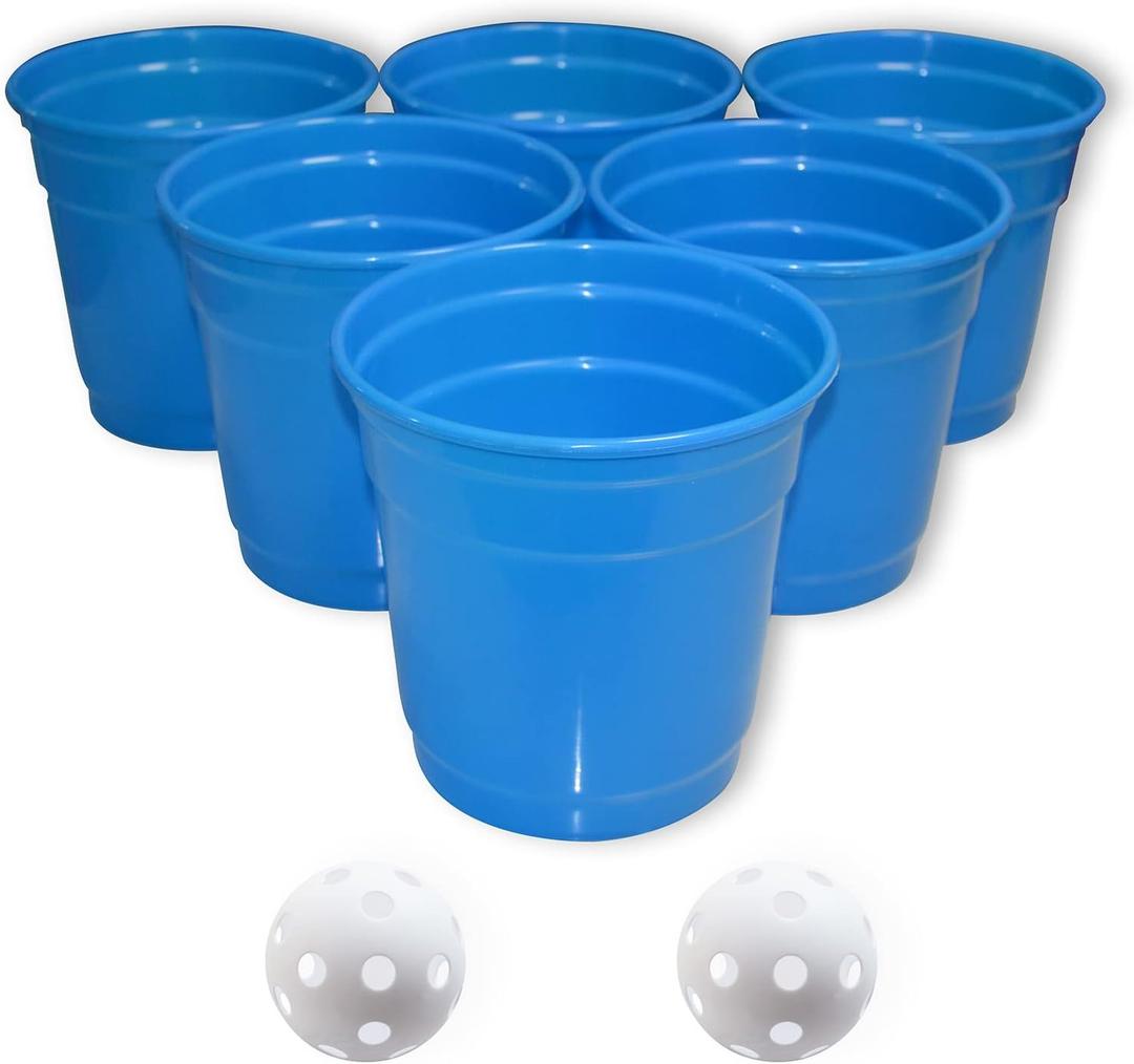 Large Giant Yard Pong Outdoor Game Set with 6 Buckets9'', 2 Balls,1 Mesh Bag, Bucket Toss Pong Set Cup Pong Throwing Game for Family, Party, Wedding, Events, Campling, Lawn, Indoor, Outdoor