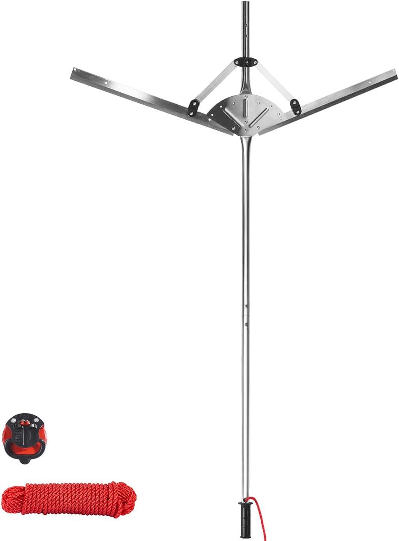 27-41" Adjustable Lake Weed Cutter & Pond Rake | V-Shaped Heavy Duty Stainless Steel Blades | 30ft Reinforced Rope | Aquatic Plant Tool for Cattail, Reed, Algae & Pond Weeds