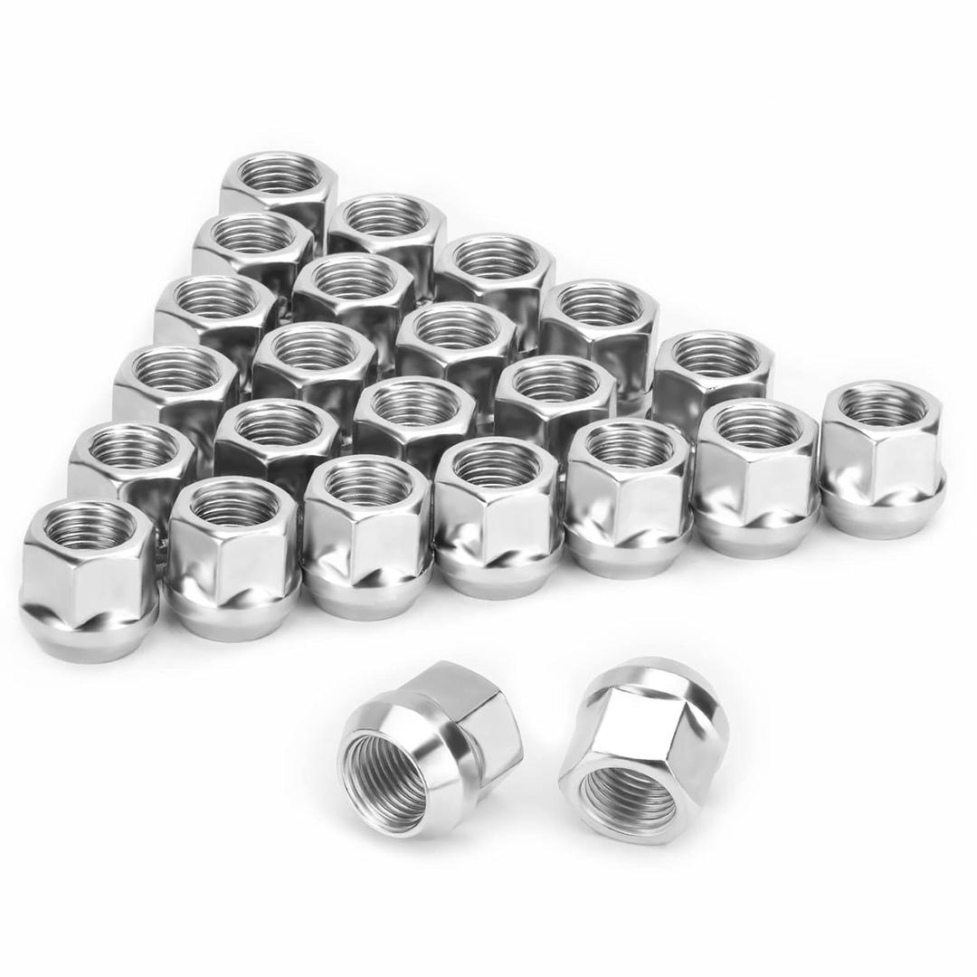 14mmx2 Zinc Aftermarket Wheel Lug Nuts, 24 PCS M14x2 Open End Cone Seat Bulge Acorn One-Piece Lug Nuts, for 2000-2013 F-ord F-150/Expedition/Lincoln Navigator, Sliver