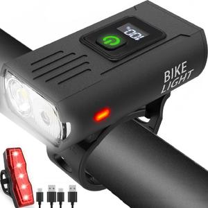 Victoper Bike Light, High Lumens Super Bright Bicycle Lite, 6+4 Modes USB Rechargeable Bike Headlight & Taillight Set, Waterproof Safety Bike Front & Rearlight for Road, Mountain, Night Riding (Power Display, Black)