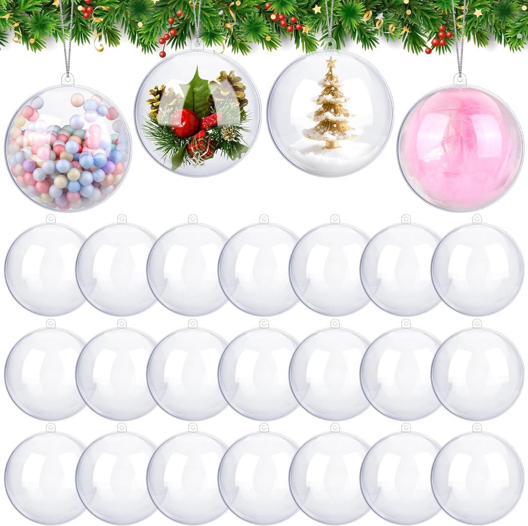 ANVAVO 25 Pieces 4.7 inch Christmas Clear Plastic Fillable Ball Ornaments DIY Craft Transparent Baubles Shatterproof Christmas Tree Hanging Ornaments for Xmas New Years Birthday Wedding Home Decor