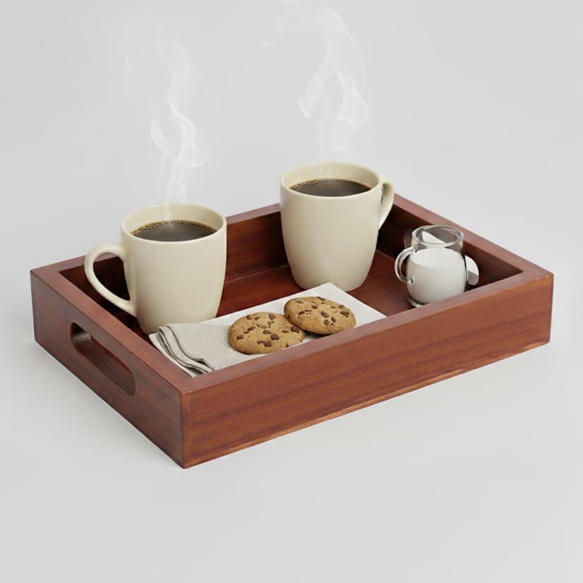 LakdiBaaz Premium Wooden Serving Tray Small, Large & Extra-Large | High Gloss, Waterproof & Lightweight Decorative Tray for Dining, Coffee & Home Use (Teak, Large)