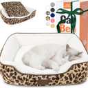Zerbuger Rectangle Cat Dog Bed for Large Medium Small Pets Indoor Outdoor Machine Washable Sleeping Sofa Non-Slip Bottom Soft Puppy Bed Durable Orthopedic Calming Pet Cuddler (Medium, Leopard)