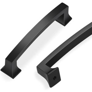 Lardmon 6 Pack 3.75 Inch(96mm) Hole Center Matte Black Modern Cabinet Pulls Solid Arch Drawer Pulls Kitchen Cabinet Handles Kitchen Cabinet Hardware Bathroom Vanity Pulls, M-Black(3.75x3)
