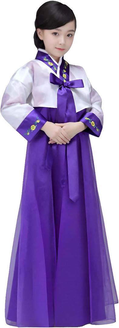 Korean Girls Kids Children Hanbok Costume Dress Outfit Set (10-12Years(150cm), Purple)