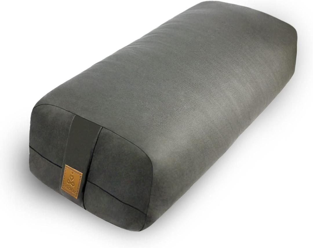 Yoga Bolster (26x10.5x5.5 in) Supportive Yoga Cushion for Restorative Yin Yoga Accessories Rectangular Bolster for Stretching Meditation Pillow 100% Organic Cotton Removable Washable Cover (Dark Grey)