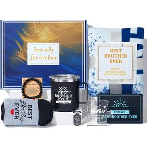 8 Pcs Birthday Gifts for Brother, Care Package with Blanket and Mug, Adult Men Present from Sister, Brother Gift Box Set