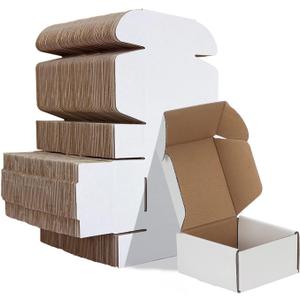 HORLIMER 4x4x2 inches Shipping Boxes Set of 100, White Corrugated Cardboard Box Literature Mailer