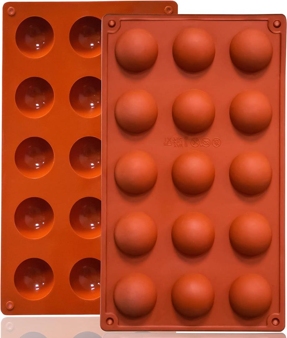 Lerykin Small 15-Cavity Semi Sphere Silicone Molds Non-Stick,2 Packs Half Sphere Silicone Baking Molds for Making Jelly, Chocolates and Cake
