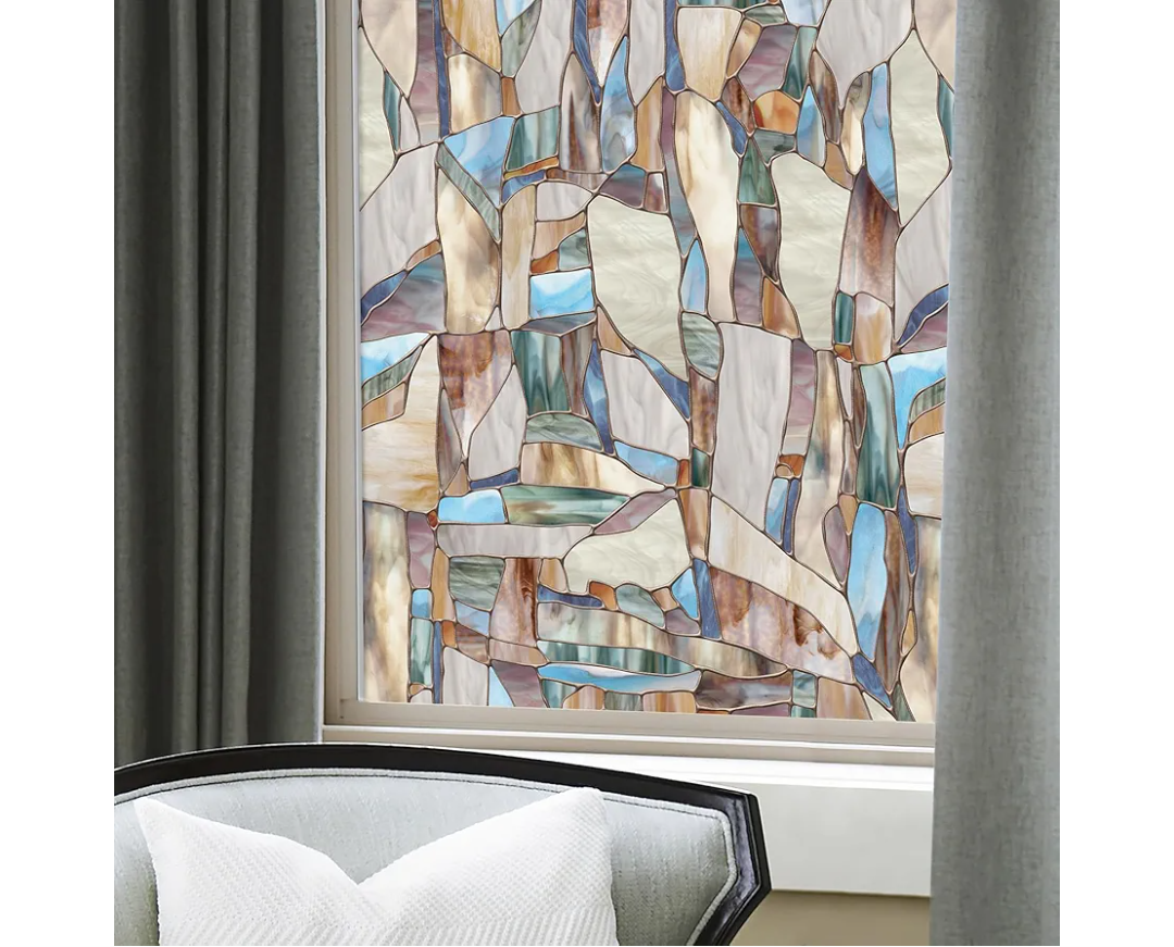 Artscape Mesa 24 x 36 Inch Window Film, Made in USA – Provides Privacy, Non-Adhesive, Colorful Stained Glass Pattern, UV Protection, Easy to Apply and Removable
