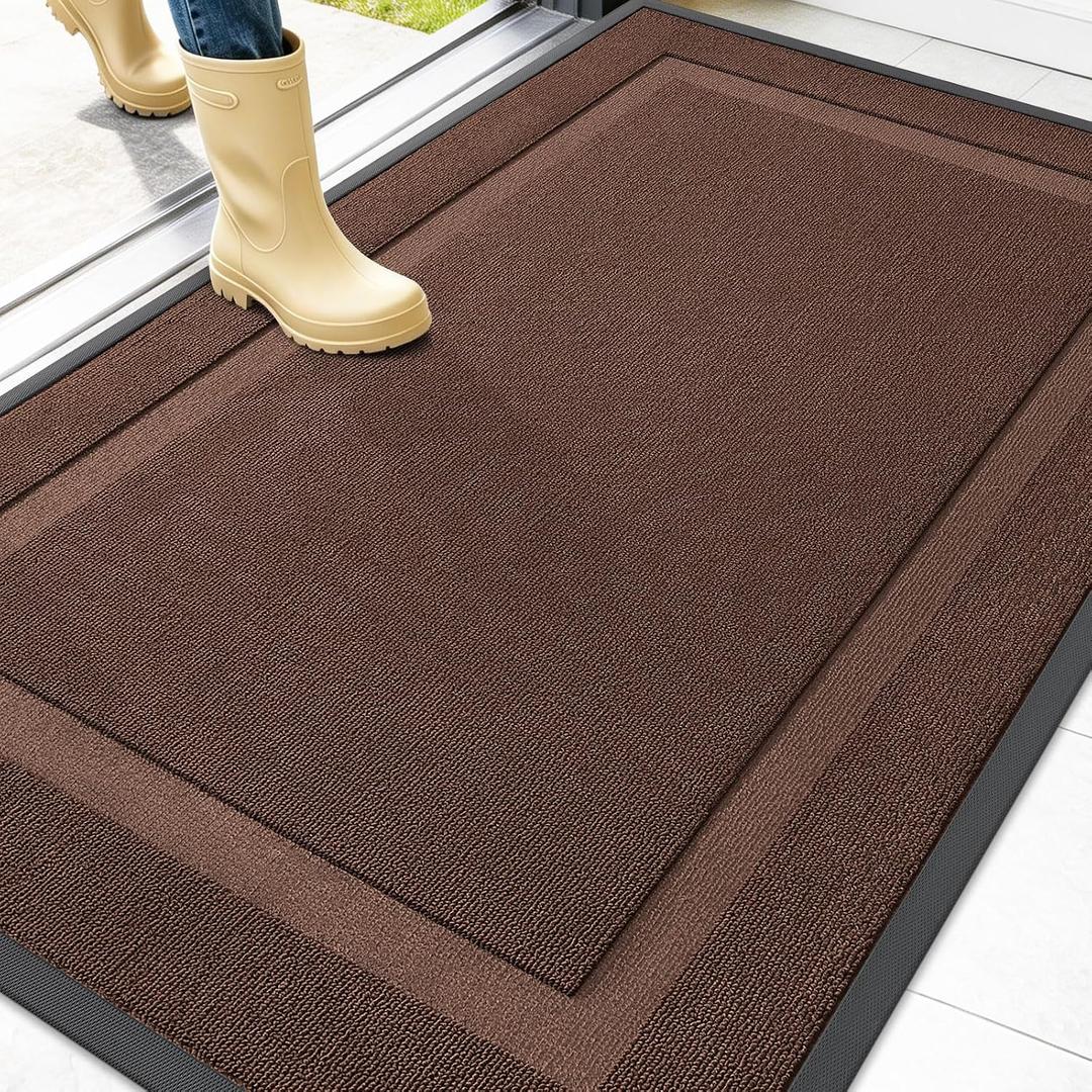 OLANLY Front Door Mat Outside 47x32, All-Season Heavy-Duty Rubber Doormat | Chocolate Brown, Absorbent, Stain and Fade Resistant, Non-Slip Backing, Low-Profile Indoor Outdoor Floor Mat for Entryway