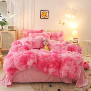 Faux Fur Plush Comforter Set King Size - Pink White Fluffy Fuzzy Shaggy Bedding Set - 3PC Microfiber Soft Warm Quilt Set