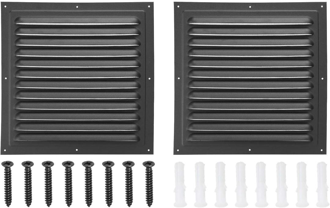 PATIKIL 10"x10" Aluminum Gable Vent, 2Pcs Exterior Wall Outlet Vent Square Soffit Vents HVAC Louver Air Grille with Built-in Screen for House Attic Garage Ceiling, Black