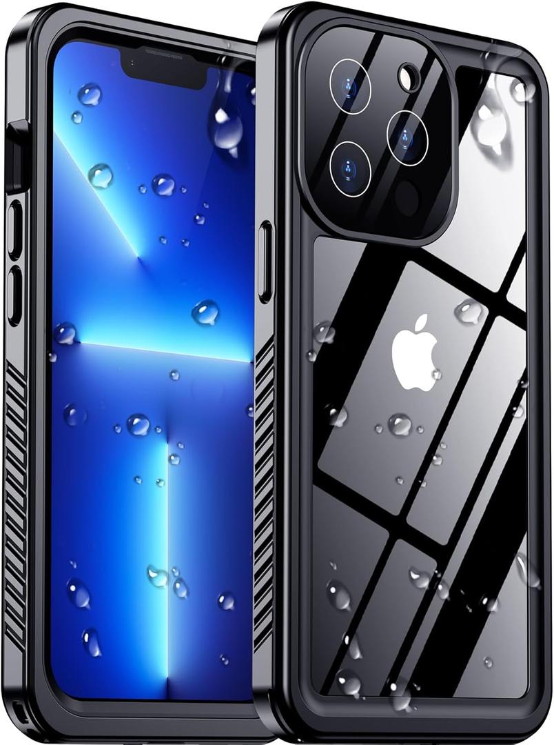 2025 New for iPhone 13 Pro Max Case Waterproof,[Built-in Screen Protector & Camera Protector] [Full Body Shockproof] [IP68 Underwater][Dustproof][Dropproof] Phone Case for iPhone 13 Pro Max 6.7" (Black/Clear)