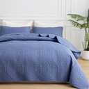 Full Quilt Bedding Set - Grayish Blue Soft Breathable Bed Quilt, Modern Style Embossed Bedspreads, Lightweight Microfiber Reversible Coverlet for All Seasons-3 Pieces (1 Quilt,2 Pillow Shams) (Full (80" x 90"))