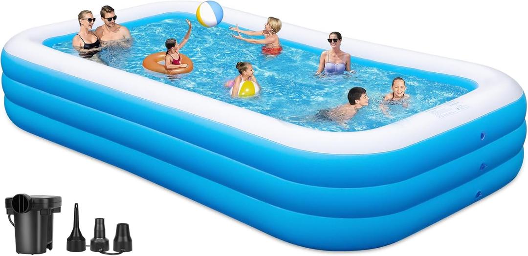 Large Inflatable Pool for Adults, 130"x72"x22" Full-Sized Family Blow Up Pool with Pump Fast Inflation, Inflatable Swimming Pools 3 Times Thickened for Backyard Garden Summer Water Party