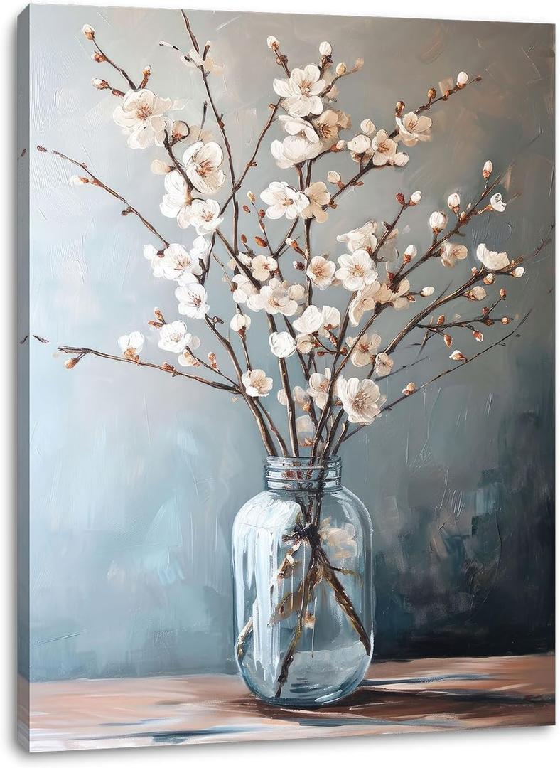 daktenn Floral Canvas Wall Art Bathroom Wall Art Pictures Wall Decor Home Decor Wall Decor for Bedroom Livingroom 12x16 Inches (Botanical Serenity: Blush Blooms & Mercury Glass)