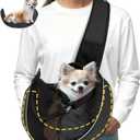 Dog Sling for Small Dogs & Cats Up to 10 lbs with Detachable Hard Bottom Breathable Mesh, Adjustable Strap & Large Pocket - Hands-Free Pet Carrier for Travel Walking Hiking (Black Size S)