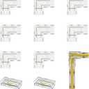 PAUTIX 8mm 2-Pin COB Connector 8pcs L-Shaped/Corner Connectors,Reusable Solderless Adapter Terminal Extension Connection,2pcs Gapless Strip to Strip Connectors for COB LED Strip Lights,SMD LED Strips