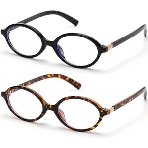 ViewJoy Retro Oval Blue Light Glasses for Women Fashion Computer Glasses Bluelight Blocking Medium Eyewear 2 Pack Vintage Frame