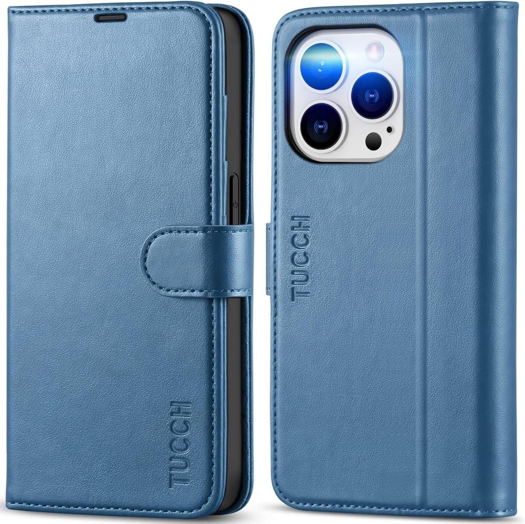 TUCCH Wallet Case for iPhone 14 Pro 6.1", Magnetic PU Leather Stand Flip Folio Cover with 4 Card Slots [RFID Blocking] [TPU Shockproof Interior Case] Compatible with iPhone 14 Pro, Light Blue