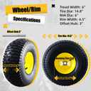 MZREXN 15x6.00-6 Lawn Mower Tires and Wheel Assembly, Front Tires Replacement, Compatible with John Deere & More Riding Mowers, 4 Ply Pneumatic, 3" Offset Hub, 3/4" Bearings, Tubeless, 2PCS