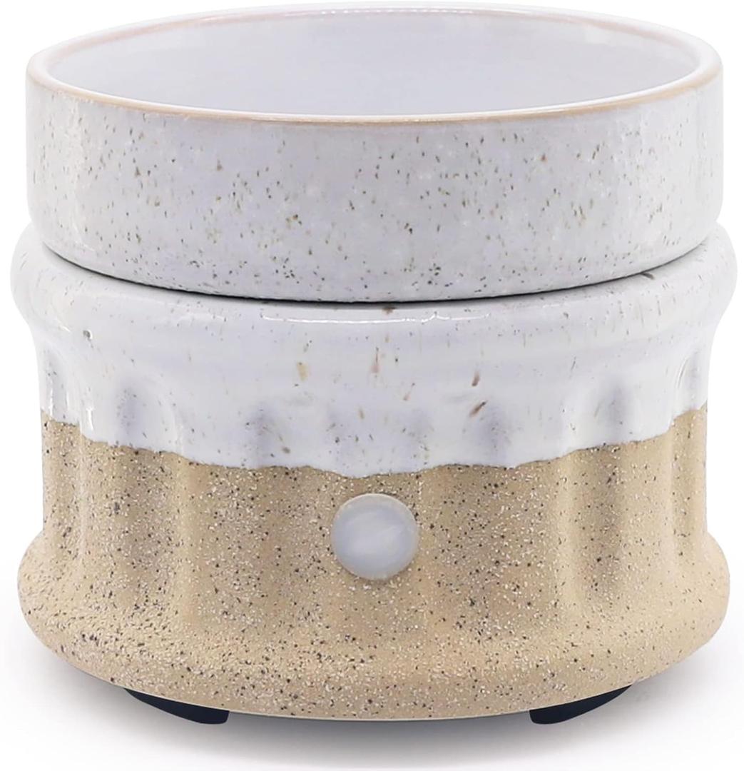 Ceramic Wax Melt Warmer - 3 in 1 Smokeless and Flameless Electric Wax Warmer,Easy to Handle Candle Warmer for Essential Oil and Wax Cubes is Suitable for Home and Office Dcor (A-Rustic White)