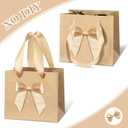 Honoson 50 Pcs Graduation Small Gift Bags with Handle 4 x 2.75 x 4.5 No DIY Mini Paper Bags Bulk with Bow Ribbon for Wedding Birthday Party Favor Mothers Day Baby Shower Guests(Beige White)