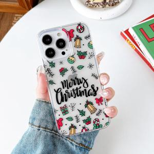 XIZYO Christmas Phone Case for iPhone 13 Pro, Cute Merry Christmas Pattern Clear Aesthetic Girls Kids Women Santa Slim TPU Shockproof Protective Case, Clear