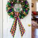 2 x XunYee 6 Pcs Mardi Gras Wreath Sash for Front Door Green Purple Gold Wreath Sash for Mardi Gras Fat Tuesday Carnival Party Door Wall Decoration