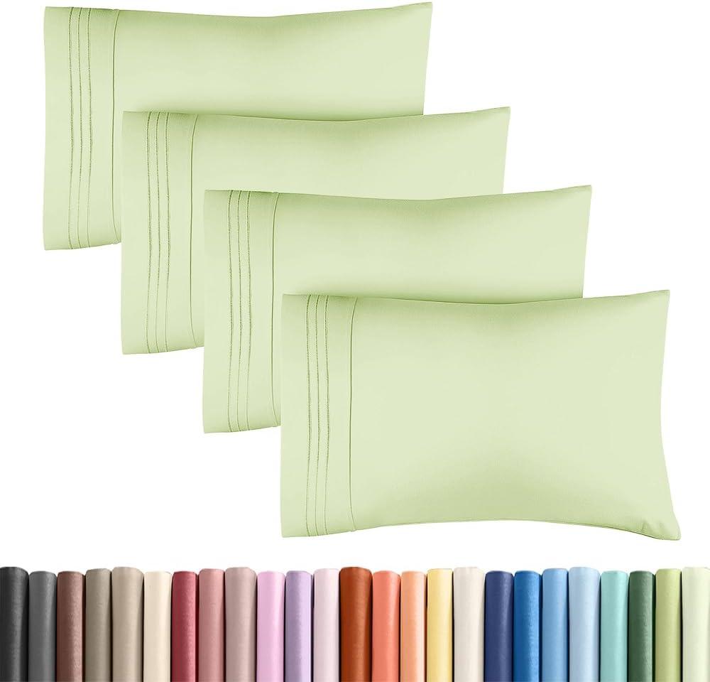 Standard Pillow Cases Set of 4 - Soft Hotel Quality Pillowcase Covers - Comfy Bedding for Women, Men, Kids & Teens - Machine Washable Pillow Protectors - 4 Piece Set - Standard Size Light Sage Green