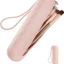 BAGSMART Makeup Brush Holder Bag, Travel Small Makeup Bag for Purse, Make Up Brush Bag Case Cosmetic Bag, Silicone Soft Portable Face Brushes Travel Essentials Organizer Holder, Pink