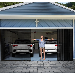Sliding Garage Door Screen 2 Car,16x7Ft Garage Door Retractable Privacy Curtain Keep Annoying Animals Out Easy Install Heavy Duty Fiberglass Mesh Net for Opening Garage Black