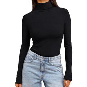 Trendy Queen Women's Turtleneck Long Sleeve Shirts Spring Fashion Basic Thermal Underwear Tops Winter Clothes 2026 (Black, Small)