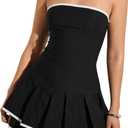 Floerns Women's Contrast Binding Tube Tops Dress Pleated Tiered Party A Line Dresses Black Small