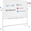 FORTUNO Large Magnetic Mobile Whiteboard 96"x48", Rolling Double Sided Stand Whiteboard on Wheels, Reversible Adjustable Height/Angle Dry Erase Board 8' x 4' Easel White Board for Office Classroom