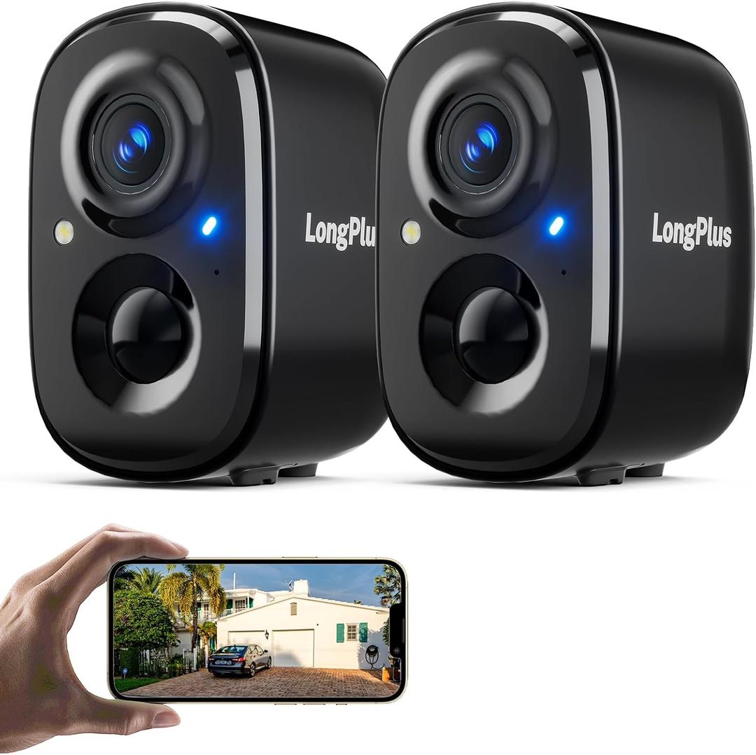 LongPlus Security Cameras Wireless Outdoor Camera Wireless Camera for Home Security, 2 Pack Battery Powered WiFi Cameras with AI Motion Detection, 2-Way Talk, Cloud/SD Storage (Black ( 2Pack 1080P ))