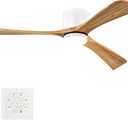 Ceiling Fans with Lights 52 Inch Flush Mount, Wood Blade, LED Dimmable DC Reversible Modern Ceiling Fan with Remote Control for Bedrooms, Living Rooms, Patio, White