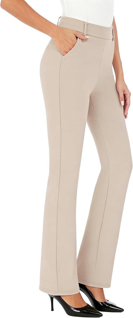 iChosy Women's Pull On Barely Bootcut Stretch Dress Pants PaleKhaki 2xTall